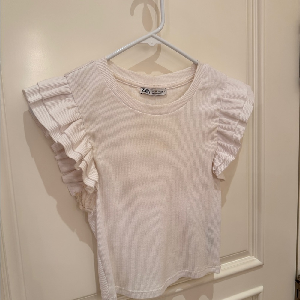 Zara White Ruffle Sleeve Top